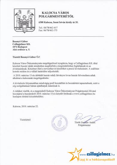 Köszönő levél Kalocsa